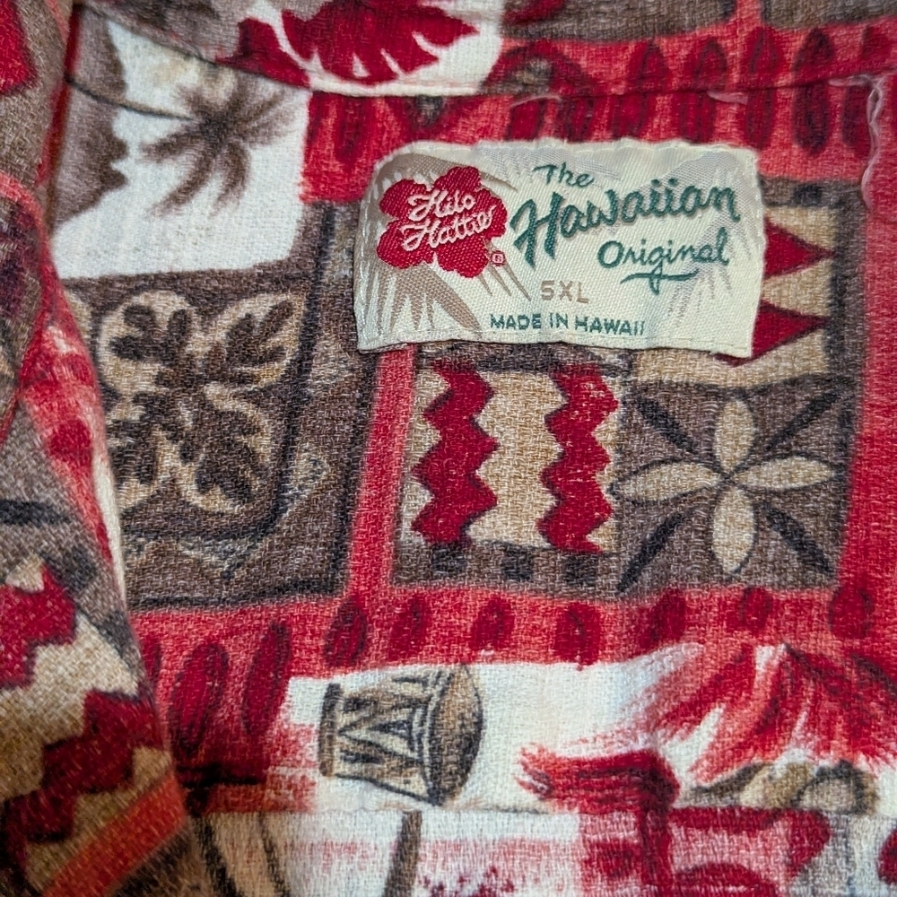 Vintage Hilo Hattie Hawaiian Original Shirt Red Brown White 5XL Retro Aloha - Picture 5 of 7